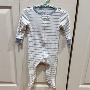 Carter's White and Blue Striped Footie Pajama 9M